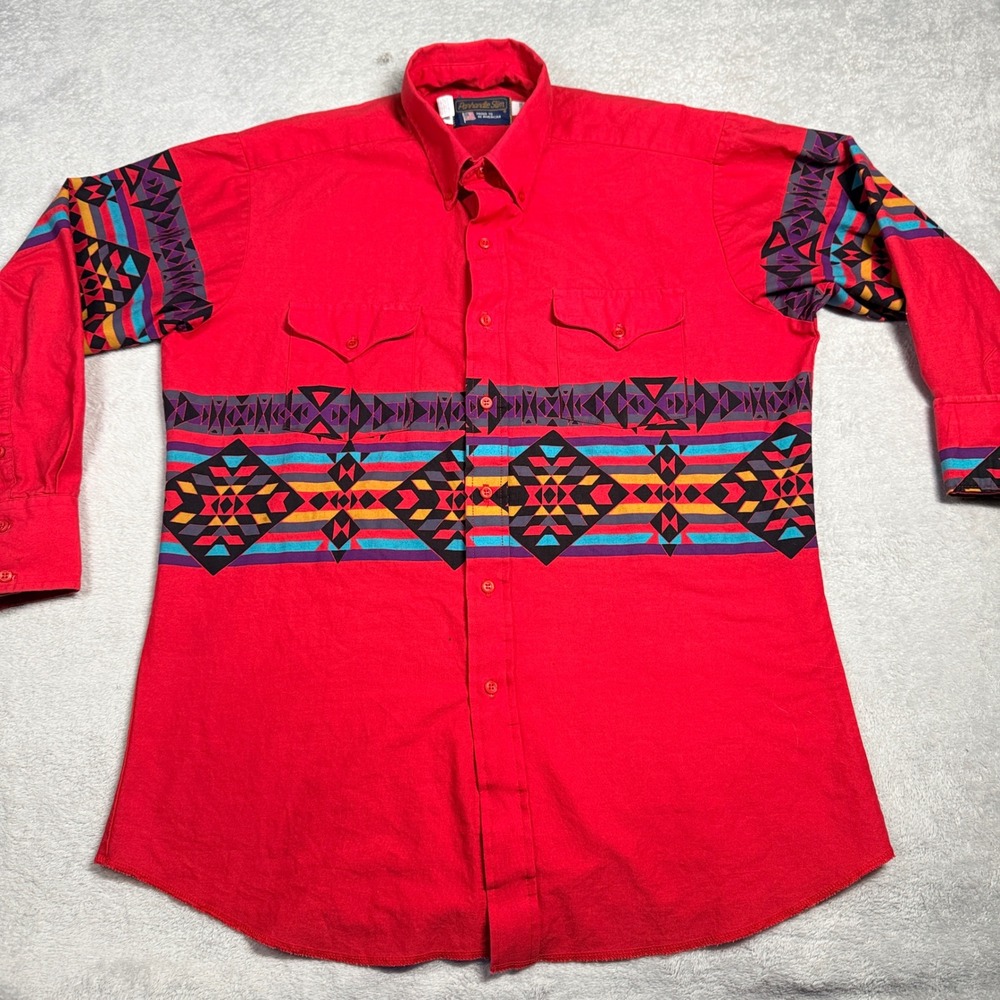 Panhandle Slim Western Shirt Mens 16.5x34 Red Geometric Southwestern Aztec USA